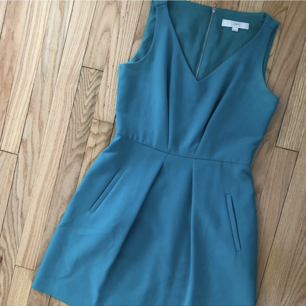 Ann Taylor Loft Teal V-neck Fit & Flare Dress